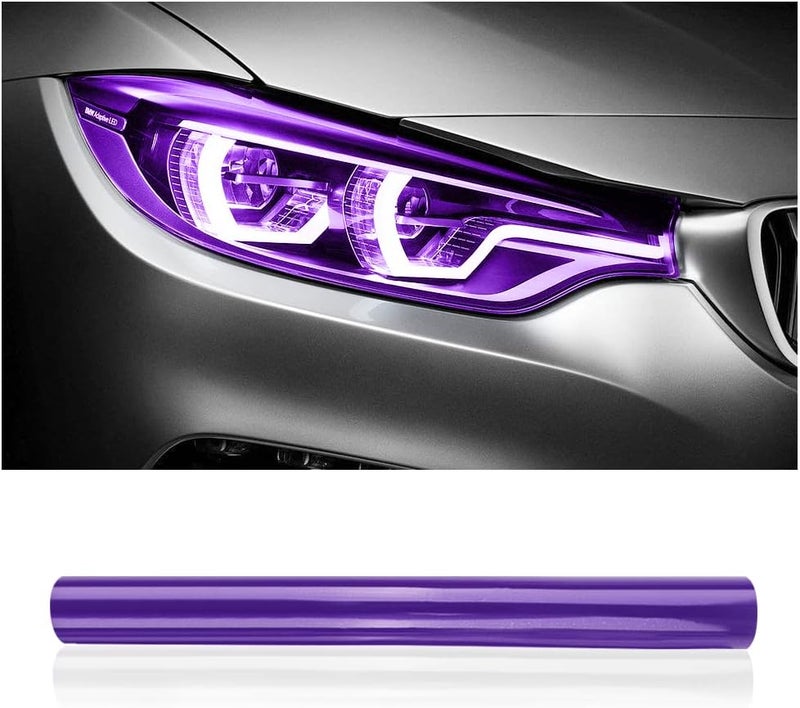 wedfish 12 X 48inch Car Light Tint Film, Cuttable&Stretchability Car Headlight Taillight Fog Light Vivid Vinyl Wrap Protector,Non-Marking Self-Adhesive Decals Car Decor (Purple) - Image 1